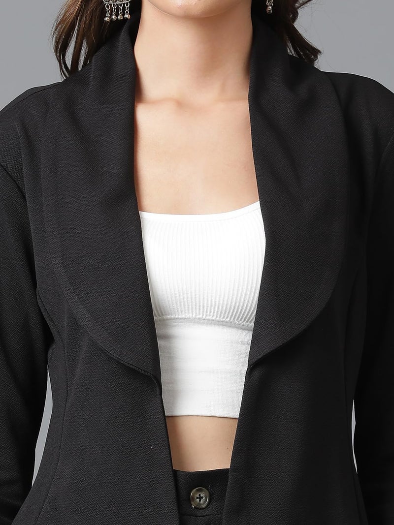 KOTTY Women's Solid Relaxed Fit 3/4 Sleeve Co-ord Blazer and Trouser Set. Coal Black - Image 5