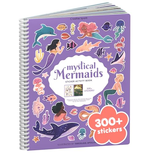 CUPKIN Mystical Mermaids 300 Kids Sticker Book by Cupkin Toddler Travel Activity Coloring and Sticker Book Road Trip Essentials 8 Coloring Pages 8 Side by Side Scenes for Ages 28 Years - Image 1