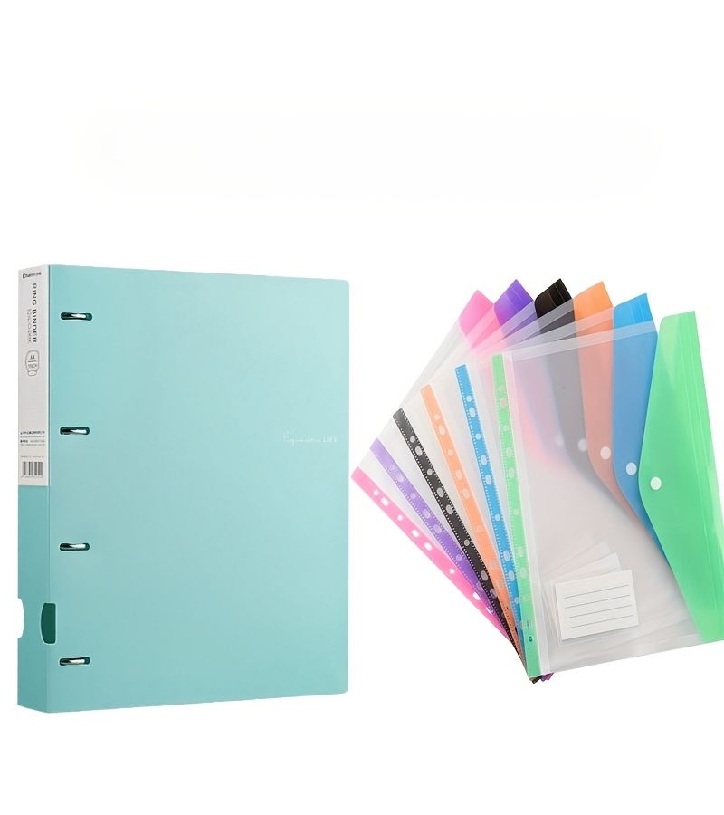 Pink 4 Hole Storage Box File Binder with 6 Folders 2 Piece Set for School - Image 1
