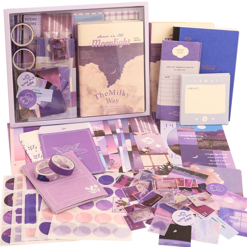 emmoolife 348 Pcs Scrapbooking Supplies Kit, Vintage Aesthetic Scrapbook Kit for Bullet Junk Journal, Stationery, A6 Grid Notebook, DIY Journaling Supplies, Birthday Craft Gift for Teen Girl Kid Women - Image 1