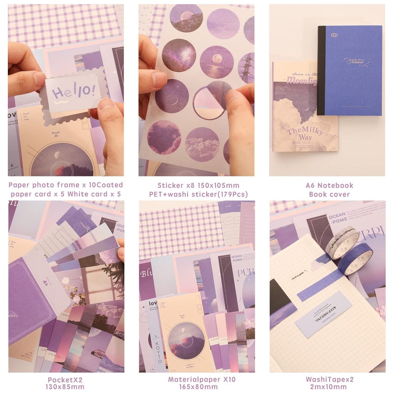 emmoolife 348 Pcs Scrapbooking Supplies Kit, Vintage Aesthetic Scrapbook Kit for Bullet Junk Journal, Stationery, A6 Grid Notebook, DIY Journaling Supplies, Birthday Craft Gift for Teen Girl Kid Women - Image 3