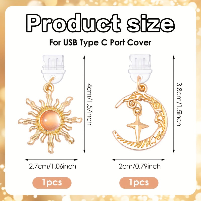 2pcs Gothic Moon Sun Phone Charm Dust Plug Compatible with USB C Android Kindle - Image 5