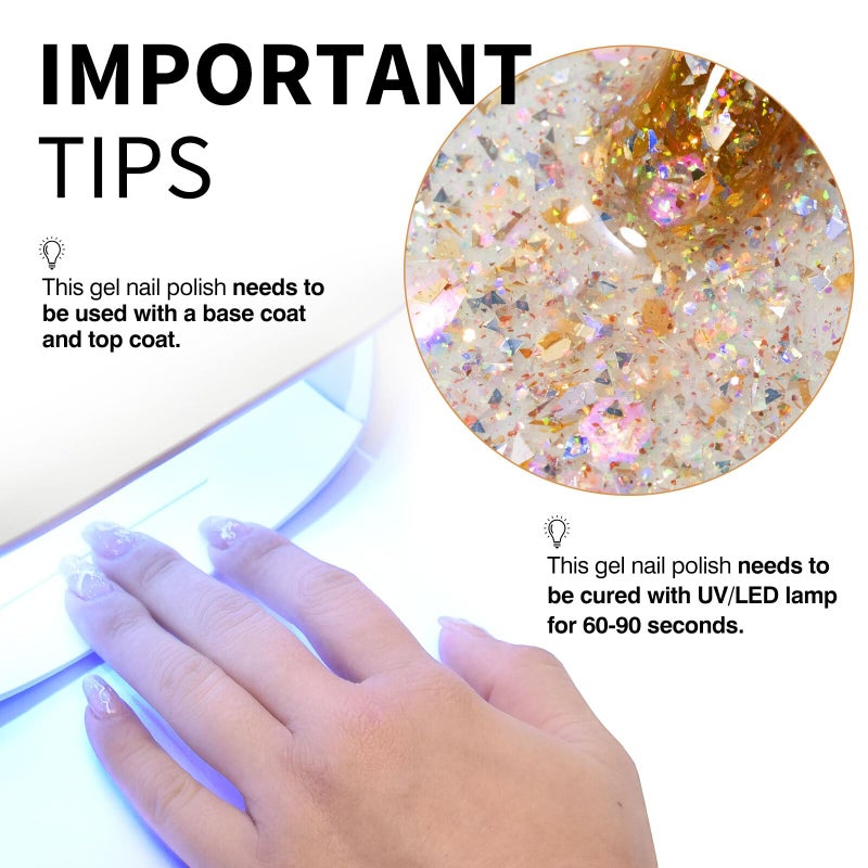 CANNI Glitter Gel Nail Polish â€“ 9ML Broken Gold Prism Flash Gel Polish, Holographic Gold, Soak Off UV LED Nail Art Salon & DIY Manicure at Home - Image 4