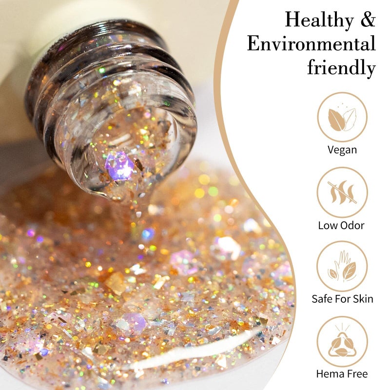 CANNI Glitter Gel Nail Polish â€“ 9ML Broken Gold Prism Flash Gel Polish, Holographic Gold, Soak Off UV LED Nail Art Salon & DIY Manicure at Home - Image 2