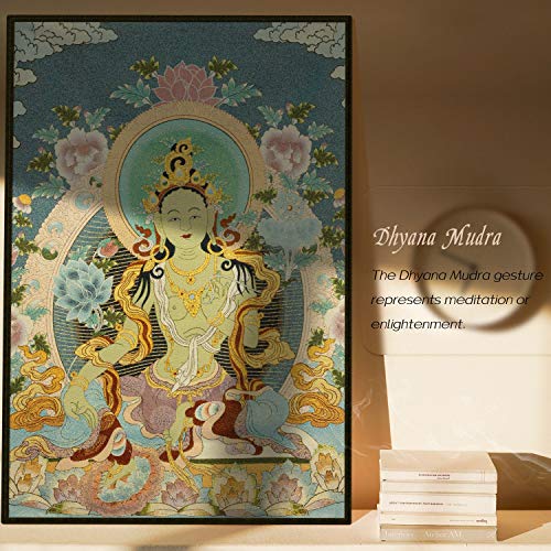 ZenBless Silk Embroidery Tibetan Thangka with Buddhism Green Tara Wall Hanging for Home Décor Tapestry Meditation - Image 3