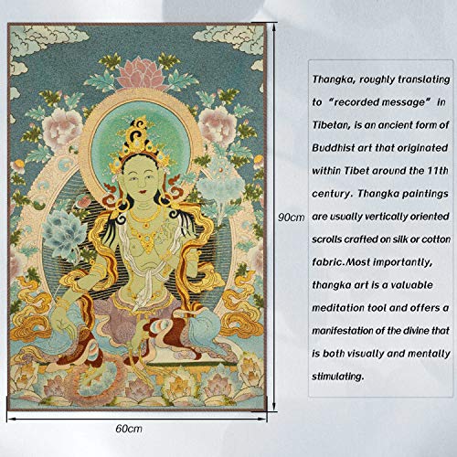 ZenBless Silk Embroidery Tibetan Thangka with Buddhism Green Tara Wall Hanging for Home Décor Tapestry Meditation - Image 2