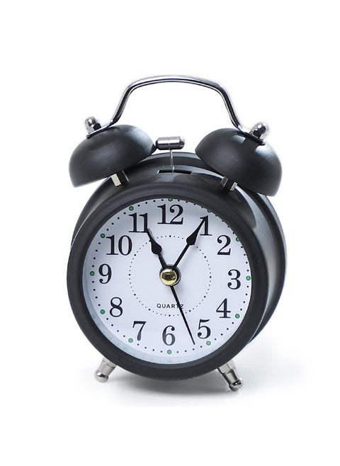 3Inch Twin Bell Loud Alarm Clock, Metal Frame 3D Dial with Backlight Student Children's Clock Table Alarm Clock For Home and Office Black82X56X118MM