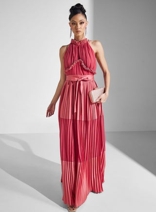 Pleated Halter Maxi Dress