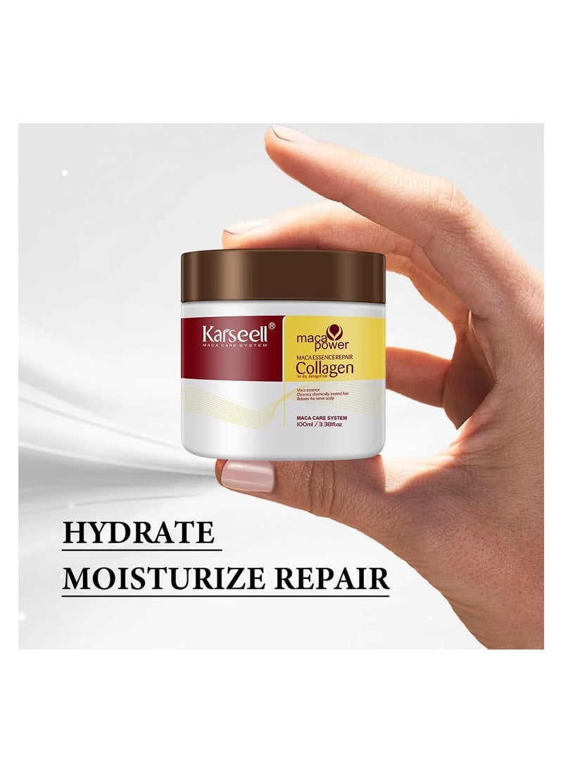 Karseell Karseell Collagen Hair Treatment Deep Repair Conditioning Argan Oil Collagen Hair Mask Essence for Dry Damaged Hair All Hair Types 3.38floz 100ml  - Image 3