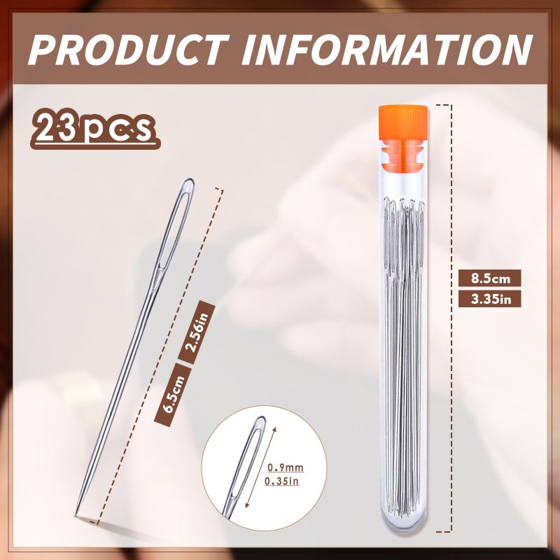 JNENERY Hand Sewing Needles, 2.56-inch Large Eye Sewing Sharp Needles, Leather Needle Embroidery Thread Needle for Crafts, Repair Stitching with a Bottle(23 PCS) - Image 2