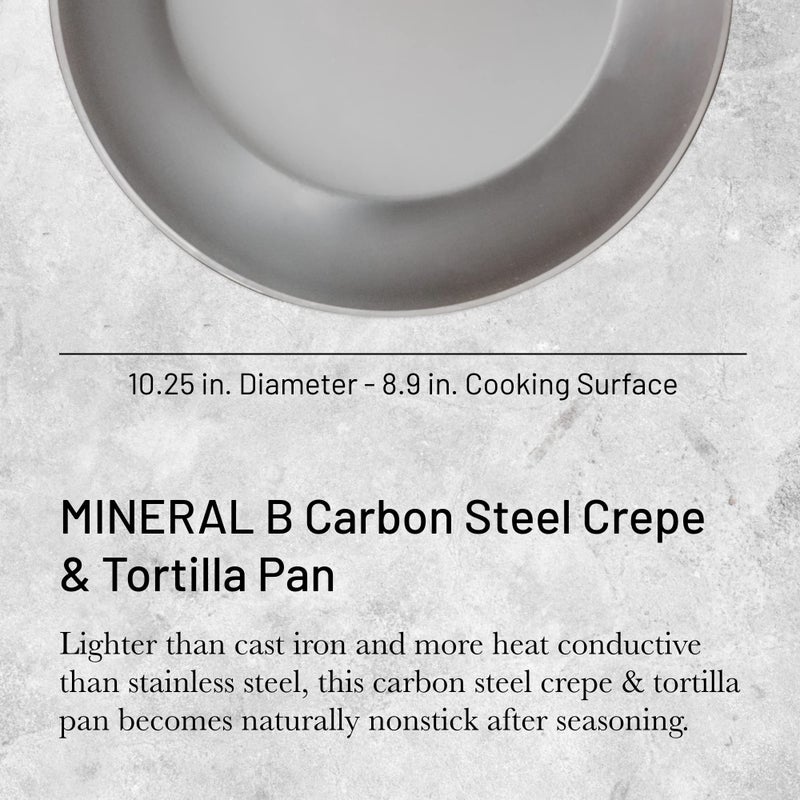 De Buyer MINERAL B Carbon Steel Crepe & Tortilla Pan - 10.5” - Ideal for Making & Reheating Crepes, Tortillas & Pancakes - Naturally Nonstick - Made in France - Image 2