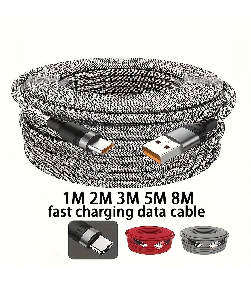 Type C Charger Cable 66W 6A Fast Data Sync Red 8m for Mobile Gear - Image 1