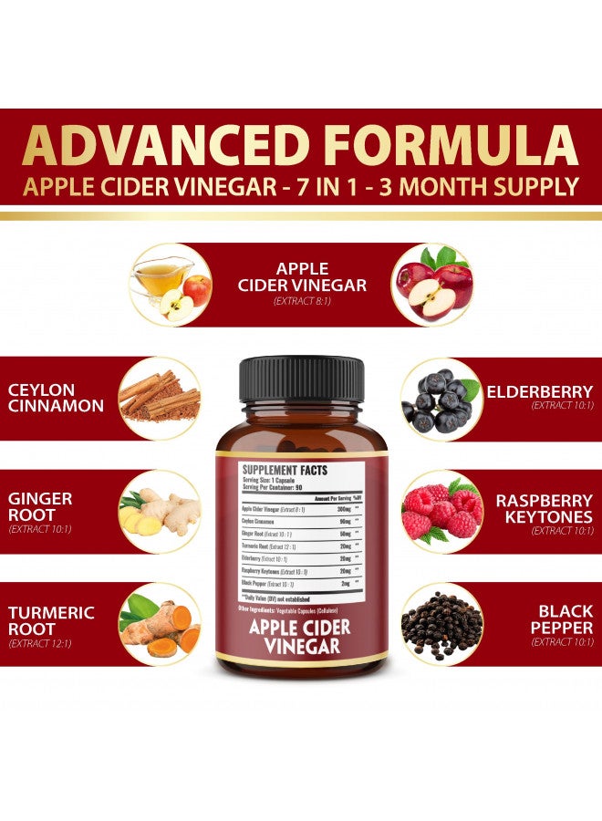 Zolotus Zolotus 7 In 1 Apple Cider Vinegar Capsules, Equivalent To 3650Mg, 3 Month Supply With Ceylon Cinnamon, Ginger Root, Turmeric, Elderberry, Best Supplement For Digestion, Immune  - Image 1