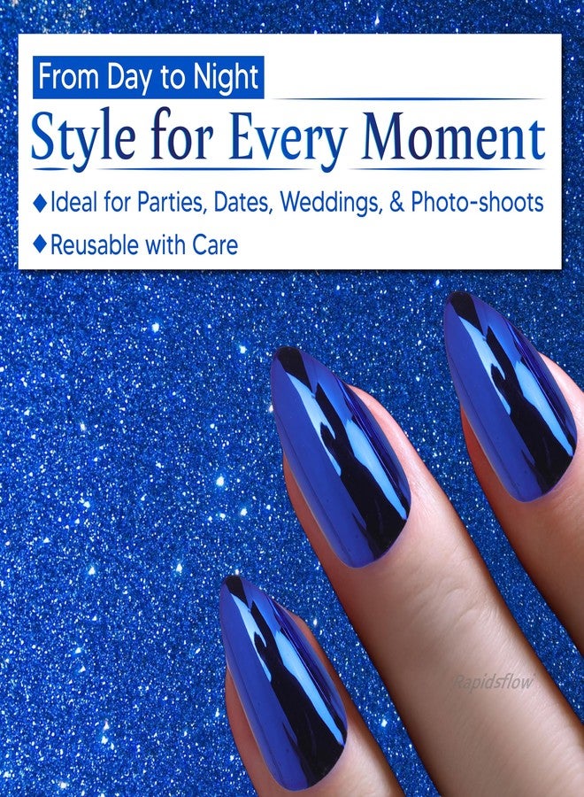 Rapidsflow Dual Tone Artificial Nails with Self Attested Glue 24 Pcs Matte & Shiny Finish Press On Nails No Tools Needed For Home & Salon Use (Blue) - Image 3