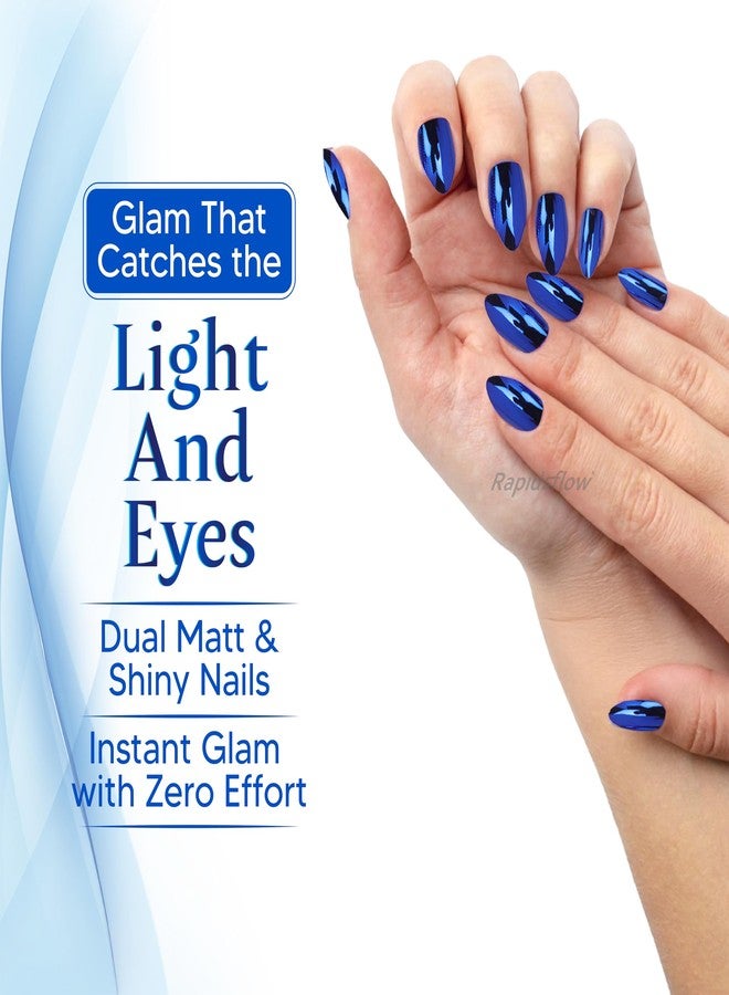 Rapidsflow Dual Tone Artificial Nails with Self Attested Glue 24 Pcs Matte & Shiny Finish Press On Nails No Tools Needed For Home & Salon Use (Blue) - Image 4