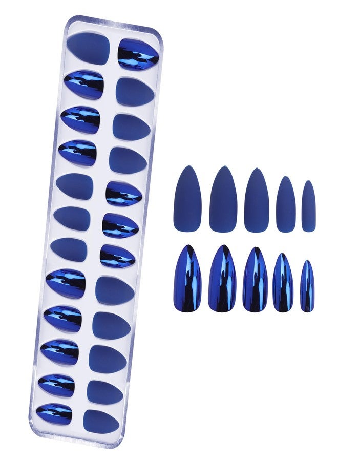 Rapidsflow Dual Tone Artificial Nails with Self Attested Glue 24 Pcs Matte & Shiny Finish Press On Nails No Tools Needed For Home & Salon Use (Blue) - Image 1