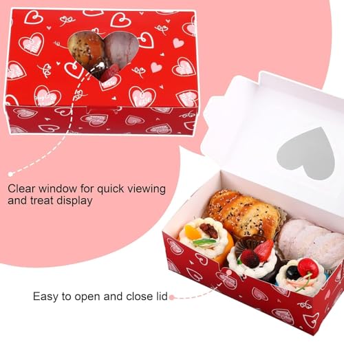 MIMIND 24 Pack Valentines Day Treat Boxes Valentine Cupcake Bakery Boxes Heart Cookie Candy Container Goody Box with Heart Window Tags for Holiday Pastries, Anniversary Party Gifts - Image 3