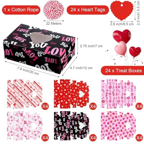MIMIND 24 Pack Valentines Day Treat Boxes Valentine Cupcake Bakery Boxes Heart Cookie Candy Container Goody Box with Heart Window Tags for Holiday Pastries, Anniversary Party Gifts - Image 2
