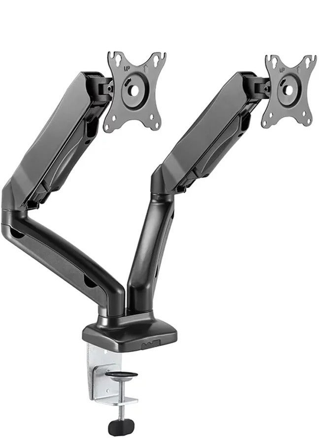 Skill Tech Dual Monitor Thin Gas Spring Monitor Arm - Height Adjustable VESA Mount for 13-32 inch Screens | Full Motion Articulation (Tilt, Swivel, Rotation), Cable Management, Clamp/Grommet Mounting, 17.6 lbs per Screen Capacity - Image 1