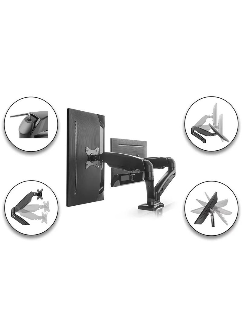 Skill Tech Dual Monitor Thin Gas Spring Monitor Arm - Height Adjustable VESA Mount for 13-32 inch Screens | Full Motion Articulation (Tilt, Swivel, Rotation), Cable Management, Clamp/Grommet Mounting, 17.6 lbs per Screen Capacity - Image 2