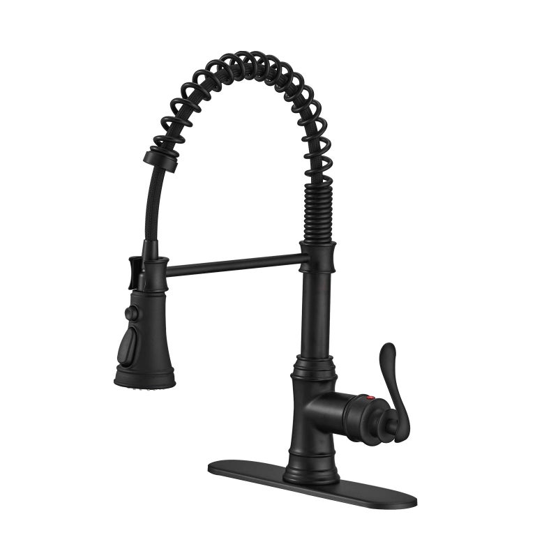 BWE Kitchen Sink Faucet with Deck Plate Single Handle Lever with Pull Down Sprayer Spring 3 Function Kitchen Faucet High Arc Farmhouse Commercial Bar Kitchen Faucets Matte Black - Image 4