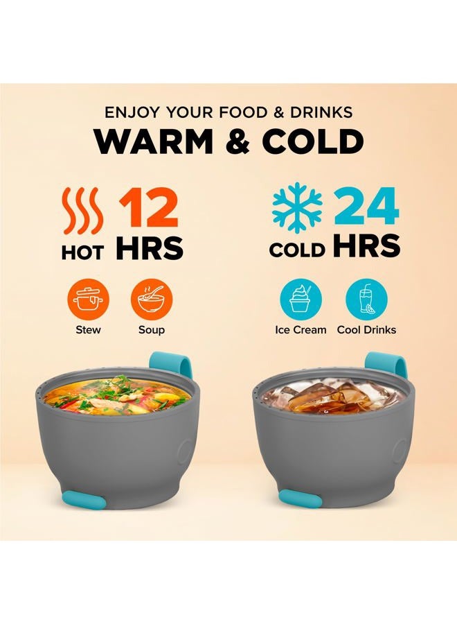 ENERGIFY Vacuum Insulated Food Jar. Large 17oz Bowl incl. Folding Spoon, Cup. Wide Mouth Keep Hot & Cold Drinks Soup Lunch Container for Adults. BPA-Free Stainless Steel, Leak Proof Blue - Image 3