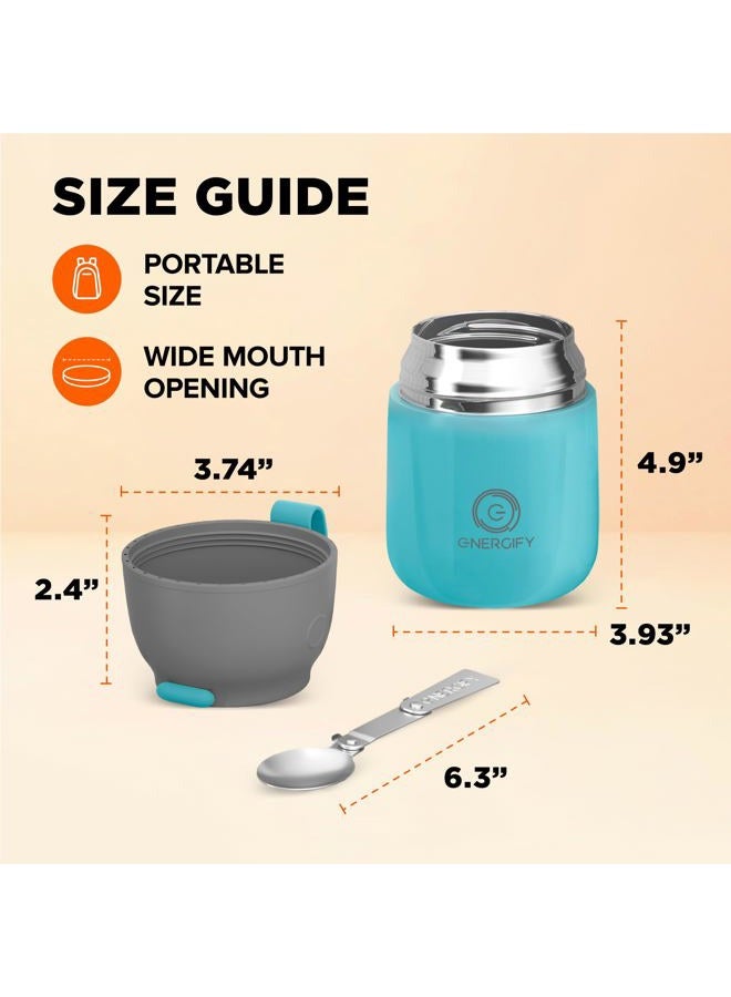 ENERGIFY Vacuum Insulated Food Jar. Large 17oz Bowl incl. Folding Spoon, Cup. Wide Mouth Keep Hot & Cold Drinks Soup Lunch Container for Adults. BPA-Free Stainless Steel, Leak Proof Blue - Image 4