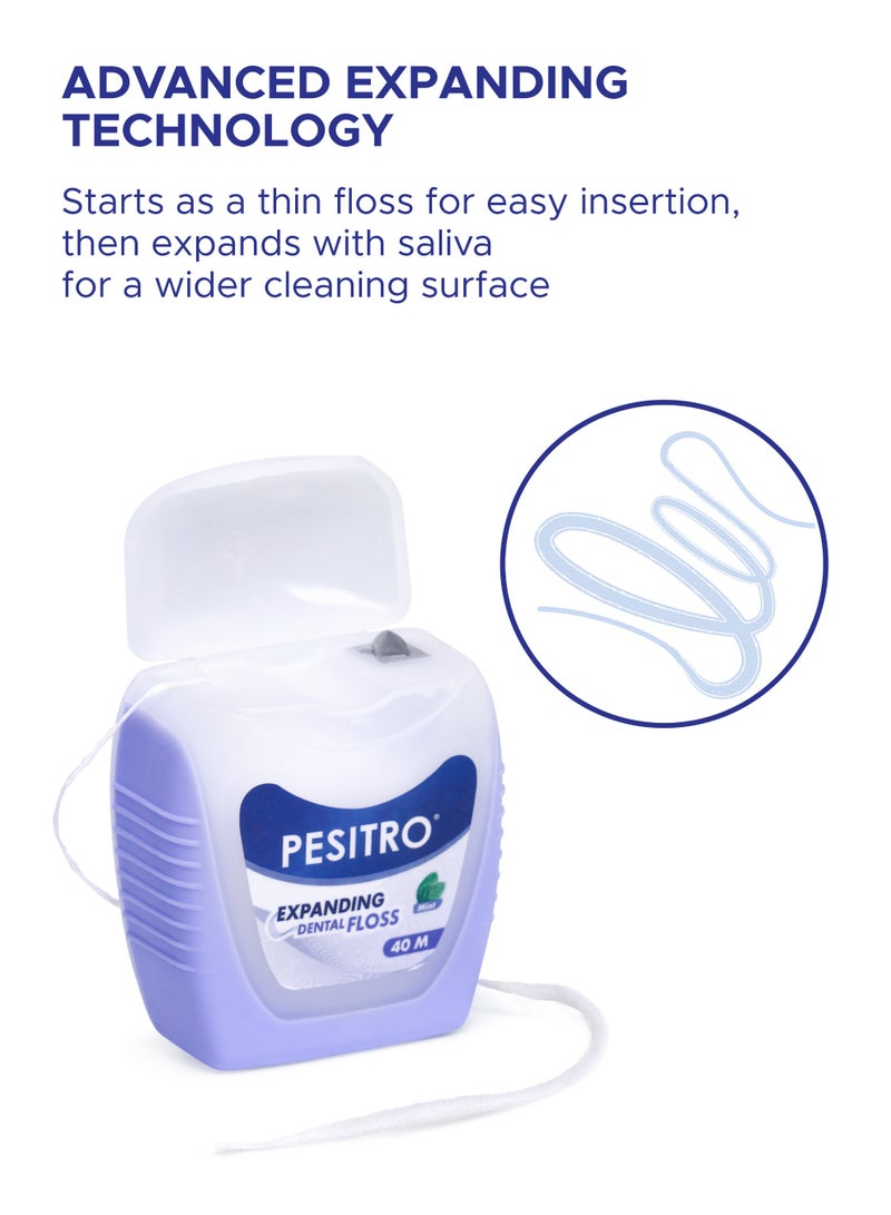 PESITRO Expanding Dental Floss – Moisture-Activated Interdental Floss That Expands for Deep Plaque Removal, 40 m Mint-Coated - Image 3