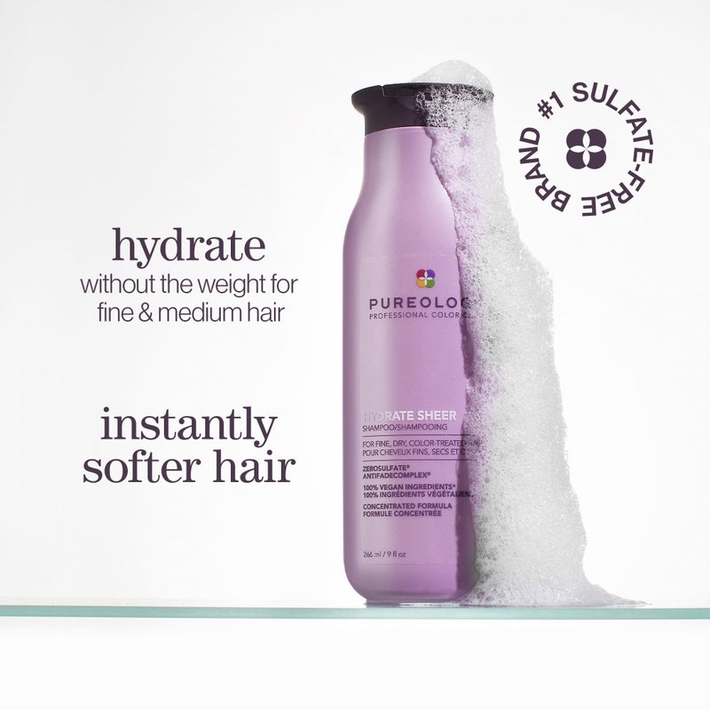 Pureology Hydrate Sheer Shampoo - Lightweight, Moisturizing Shampoo For Fine, Dry, Color Treated Hair, Sulfate-Free & Vegan, 1.7 Fl Oz - Image 2