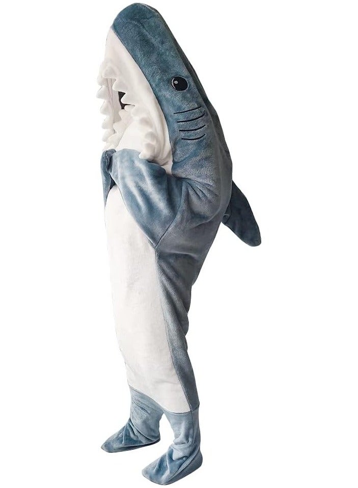 Shark Sleeping Bag Cute Animal Shark Onesie for Teens Adult Shark Costume Pajamas Shark Hoodie Blanket,grey - Image 1