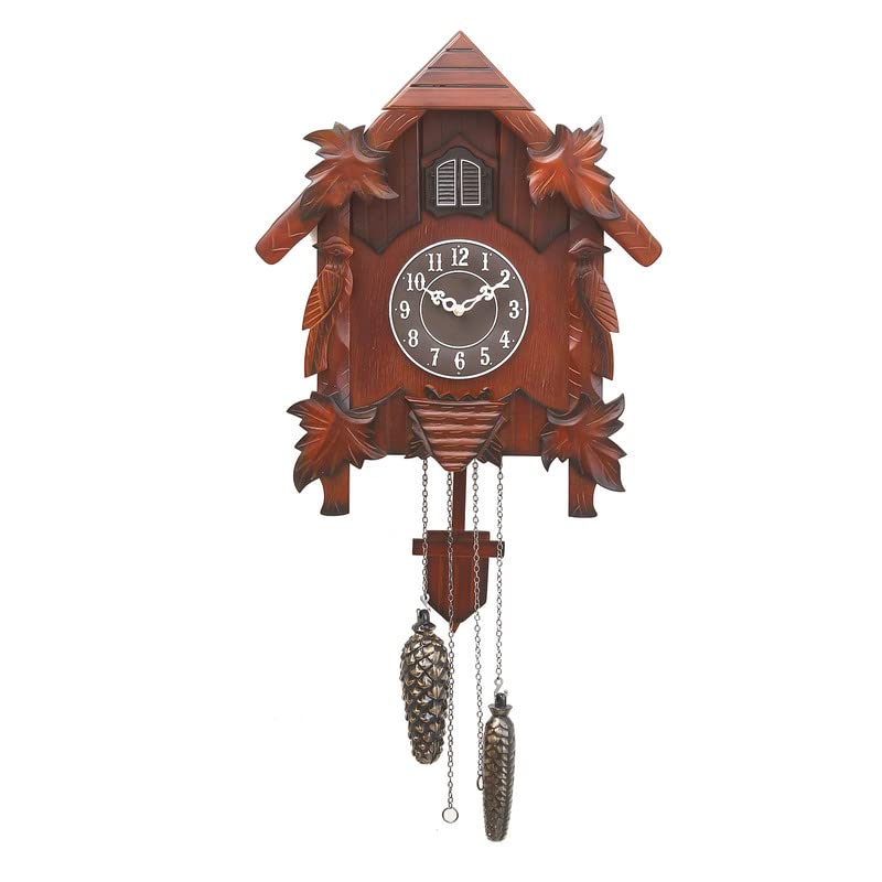 INDIANA CRAFT INDIANA CRAFT Decorative Hut Style Wooden Case Analog Cuckoo Musical Wall Clock for Living Room Home Decorations Office Gifts Size 37 x 17 x 47 CM Weight 2255 Gram Colour Brown 