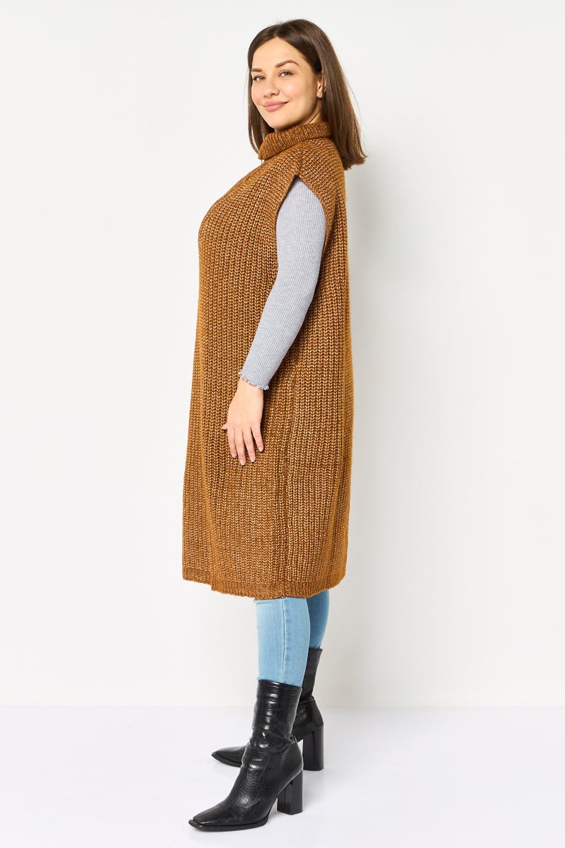 Fire & Glory سويت شيرت نسائي برقبة سلحفاة، بني - Image 4