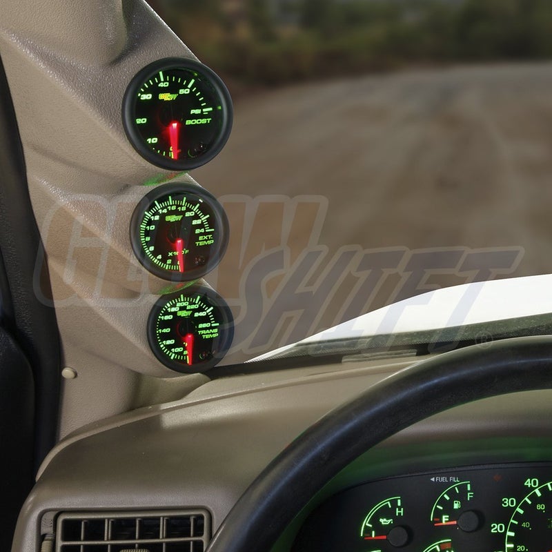 GlowShift Diesel Gauge Package for Ford Super Duty F-250 F-350 1999-2007 - 7 Color 60 PSI Boost, 2400°F EGT & Transmission Temp Gauges with Tan Triple Pillar Pod - Image 2