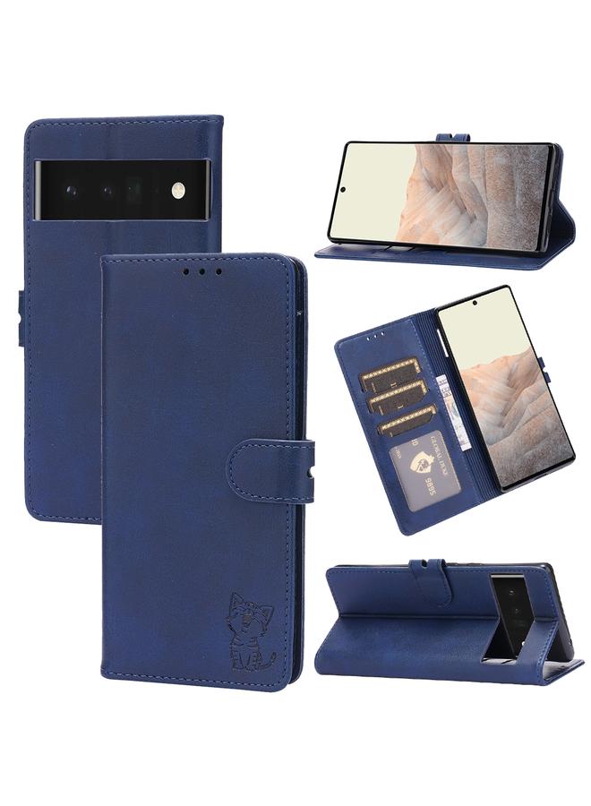 Green Tiger Case For Google Pixel 7a Embossed Happy Cat Pattern Flip Leather Phone Case - Image 1