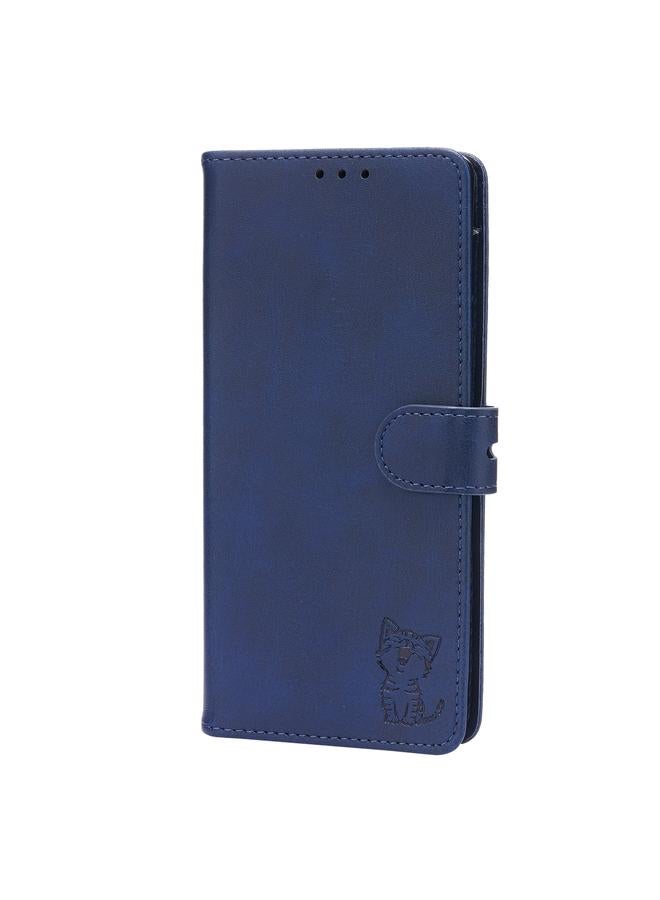 Green Tiger Case For Google Pixel 7a Embossed Happy Cat Pattern Flip Leather Phone Case - Image 2