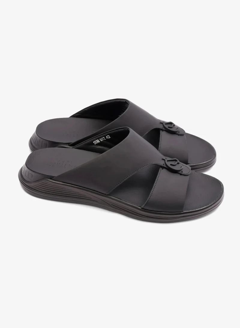 UOMO كافالير UOMO CAVALIER EMBOSSED LEATHER SUN DESIGN SANDALS