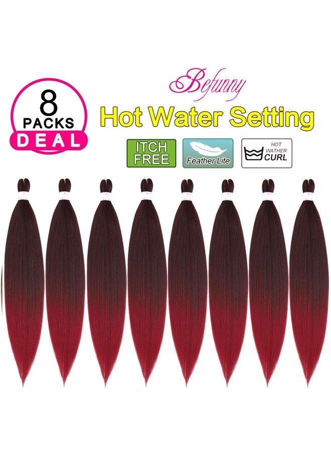 Braiding Hair,Burgundy Pre Stretched Braiding Hair,8 Packs 30 Inch Ombre Prestretched Hair For Braiding, Long Synthetic Hair For Black Women Crochet Hair,Itch Free,Yaki Straight(30",T1B/BUG)