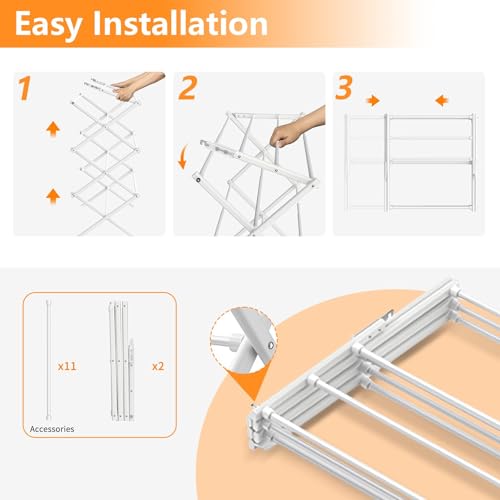 Rbitroise 3 Tier Clothes Drying Rack, Foldable Drying Rack Clothing,Indoor & Outdoor Laundry Rack for Drying Clothes,Space-Saving Design, Metal Collapsible Dryer Racks for Laundry,Pure White - Image 5