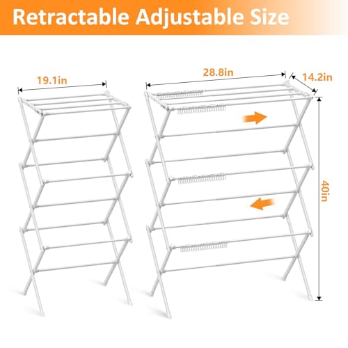 Rbitroise 3 Tier Clothes Drying Rack, Foldable Drying Rack Clothing,Indoor & Outdoor Laundry Rack for Drying Clothes,Space-Saving Design, Metal Collapsible Dryer Racks for Laundry,Pure White - Image 3