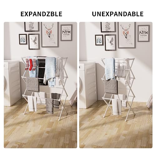 Rbitroise 3 Tier Clothes Drying Rack, Foldable Drying Rack Clothing,Indoor & Outdoor Laundry Rack for Drying Clothes,Space-Saving Design, Metal Collapsible Dryer Racks for Laundry,Pure White - Image 2