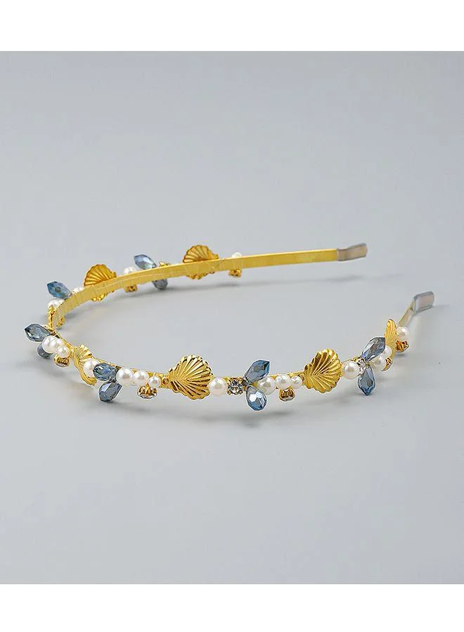 Mark & Mia Mark & Mia Hair Band, Stretch Design, Elegant, Comfortable, 6 to 12 Years - Blue and Golden