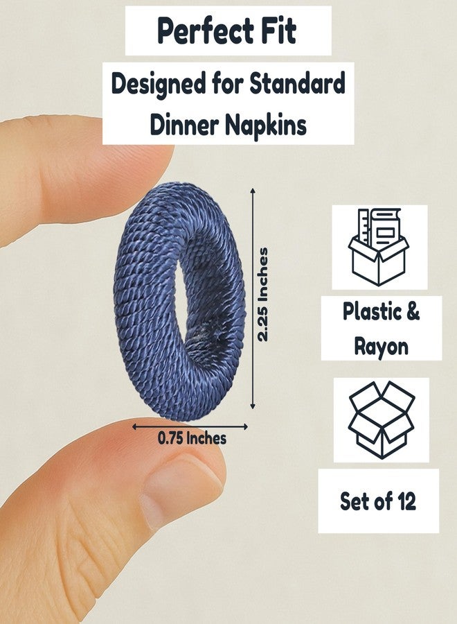 CLEENTABLE Rustic Napkin Rings Set of 12 - Rayon Napkin Holders for Table Decor, Weddings, Dinner Parties & Everyday Dining - Farmhouse Boho Napkin Rings (Blue) - Image 3