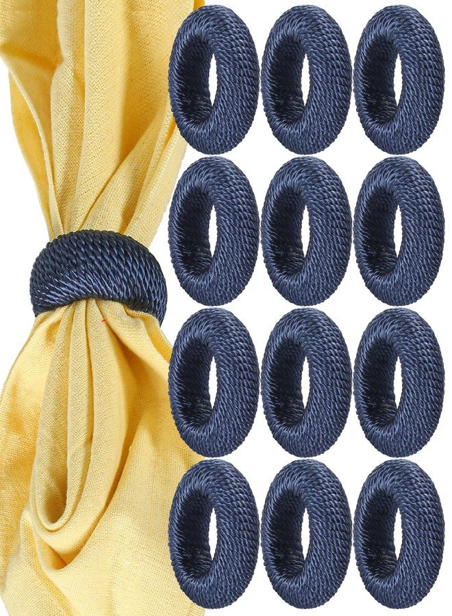 CLEENTABLE Rustic Napkin Rings Set of 12 - Rayon Napkin Holders for Table Decor, Weddings, Dinner Parties & Everyday Dining - Farmhouse Boho Napkin Rings (Blue) - Image 1