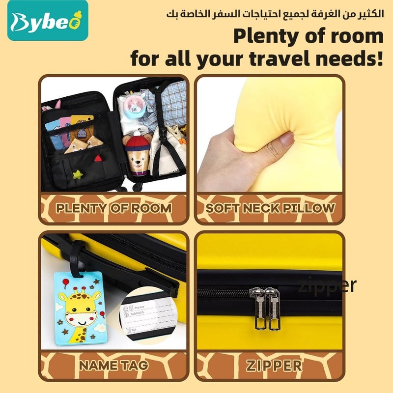3Pcs Luggage Set, 18 Inch Travel Suitcase, Cartoon Rolling Luggages, Child Trolley Bag with 14-Inch Backpack, U-Shaped Pillow, Wheels and Telescopic Handle Yellow - Image 3