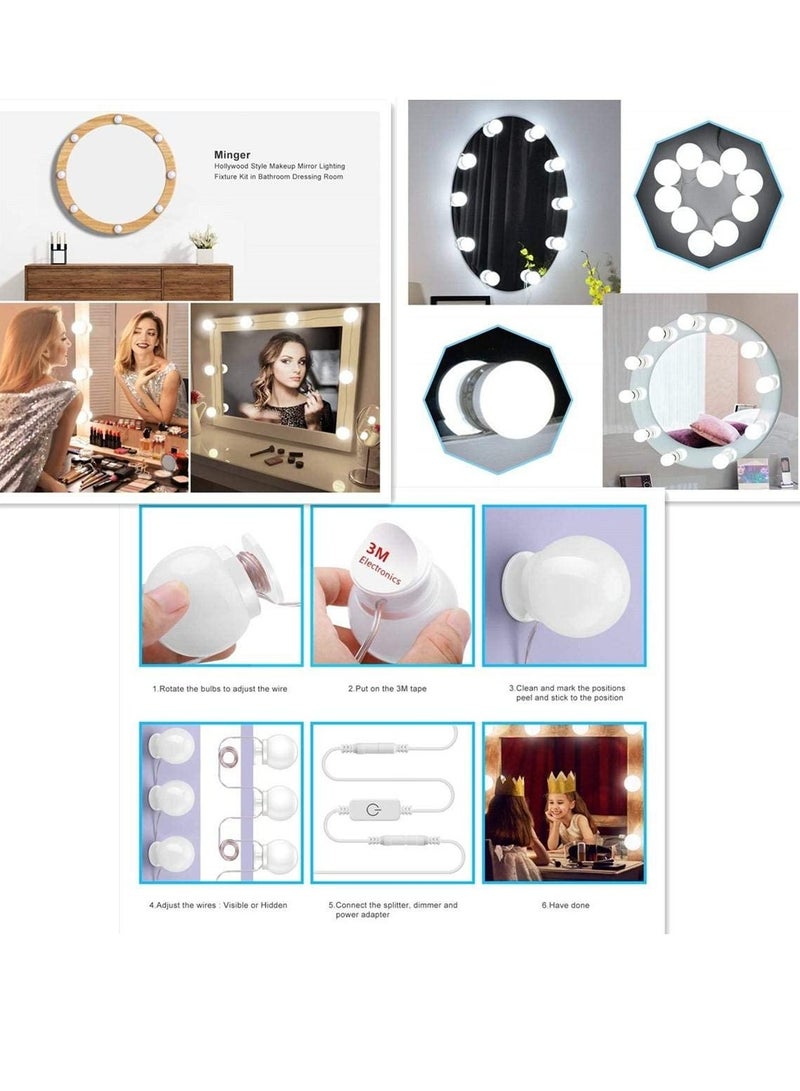 Hollywood Style 10 LED Vanity Mirror Lights Kit with Dimmable Light Bulbs, Lighting Fixture Strip for Makeup Vanity Table Set in Dressing Room - Image 2