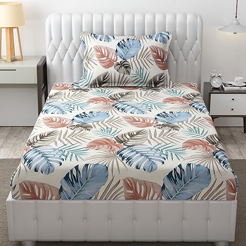FRESH FROM LOOM Single Bed Floral Design Microfiber Single Bedsheet | Hypo-Allergenic Bedsheets/Bedcover | Wrinkle Free | Includes 1 Pillow Covers (60X90 Inches | Orange), 144 TC - Image 1