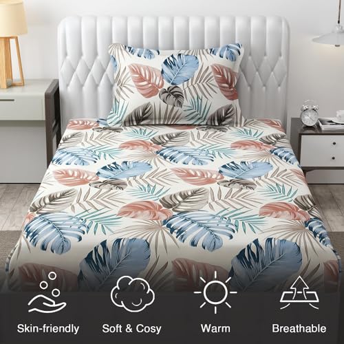 FRESH FROM LOOM Single Bed Floral Design Microfiber Single Bedsheet | Hypo-Allergenic Bedsheets/Bedcover | Wrinkle Free | Includes 1 Pillow Covers (60X90 Inches | Orange), 144 TC - Image 5