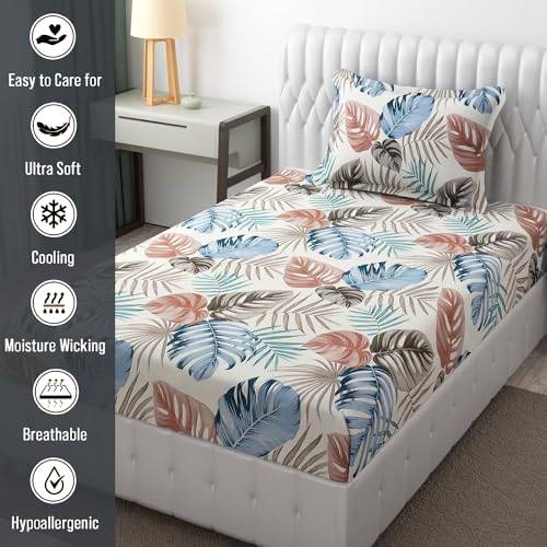 FRESH FROM LOOM Single Bed Floral Design Microfiber Single Bedsheet | Hypo-Allergenic Bedsheets/Bedcover | Wrinkle Free | Includes 1 Pillow Covers (60X90 Inches | Orange), 144 TC - Image 4