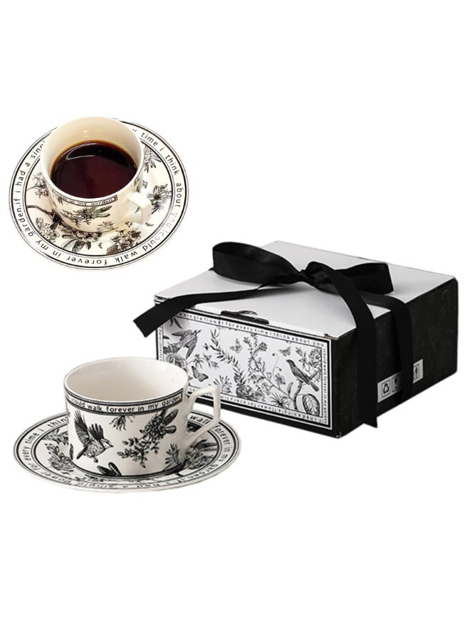 Ceramic Cup and Saucer Set, Luxurious Coffee/Tea Mug, Vintage Beautifully Printed Cups with Handle Practical Gifts for Women Housewarming/Birthday/New Year/Valentine's Day/Mother's Day, 8.8oz (White) - Image 4