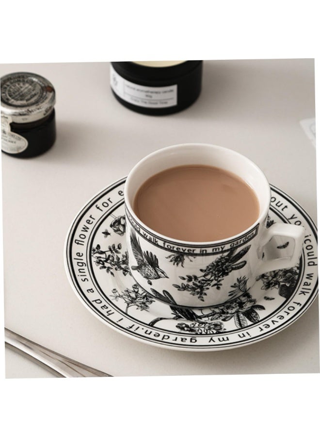 Ceramic Cup and Saucer Set, Luxurious Coffee/Tea Mug, Vintage Beautifully Printed Cups with Handle Practical Gifts for Women Housewarming/Birthday/New Year/Valentine's Day/Mother's Day, 8.8oz (White) - Image 2